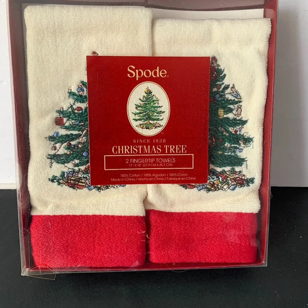 SPODE CHRISTMAS TREE 2 FINGERTIP TOWELS 11